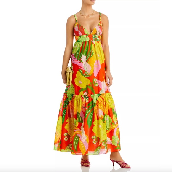 NWT $255 FARM Rio Neon Floral Tiered Cotton Maxi Dress in size XL! - Picture 2 of 14